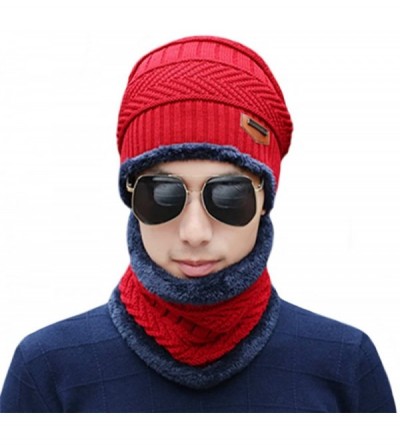Skullies & Beanies Unisex Winter Slouchy Beanie Hat Scarf Set Knitted Neck Warmers Gaiters Skull Caps - Wine Red - CX187IRK0G...
