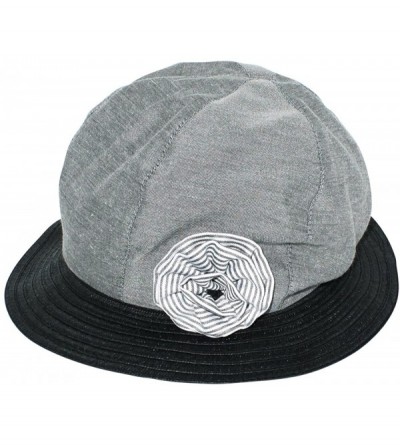 Sun Hats Women's Summer Sun Hat - Stripe Flower Black Straw Brim Hat - Gray - C811L1P6SL5 $27.01