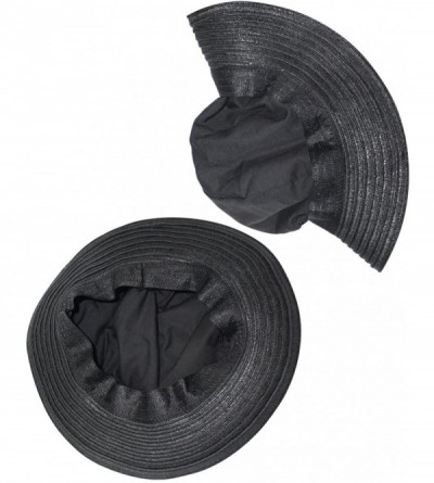 Sun Hats Women's Summer Sun Hat - Stripe Flower Black Straw Brim Hat - Gray - C811L1P6SL5 $27.01