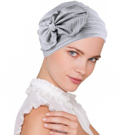 Skullies & Beanies Chemo Winter Hat Soft Ribbed Flower Bow Cloche Beanie Cancer Cap Turban - 13- Ribbed Silver Gray - CQ18E4G...