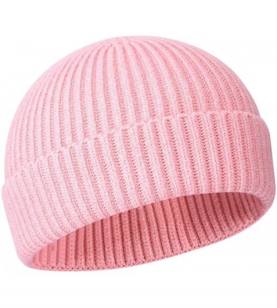 Skullies & Beanies Wool Winter Knit Cuff Short Fisherman Beanie Hats for Men Women - Pink - C81943KYLZ3 $23.19
