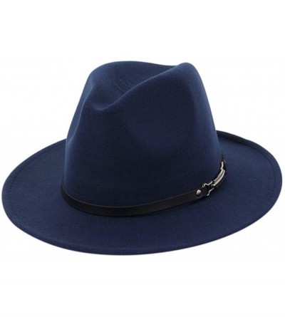 Bucket Hats Wide Brim Vintage Jazz Hat Women Men Belt Buckle Fedora Hat Autumn Winter Casual Elegant Straw Dress Hat - Navy a...