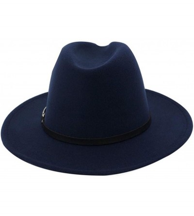 Bucket Hats Wide Brim Vintage Jazz Hat Women Men Belt Buckle Fedora Hat Autumn Winter Casual Elegant Straw Dress Hat - Navy a...