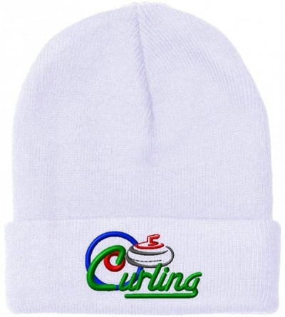 Skullies & Beanies Custom Beanie for Men & Women Sport Curling Logo Style B Embroidery Acrylic - White - CI18ZS3Y7GS $9.16