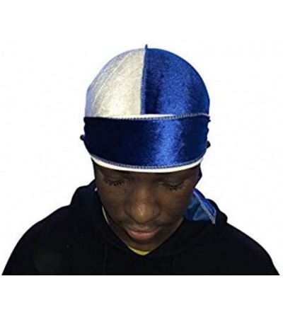 Baseball Caps Velvet Durag 360 Waves Extra Long Straps for Men - 2 Tone Blue/White - C01948EUY08 $14.87