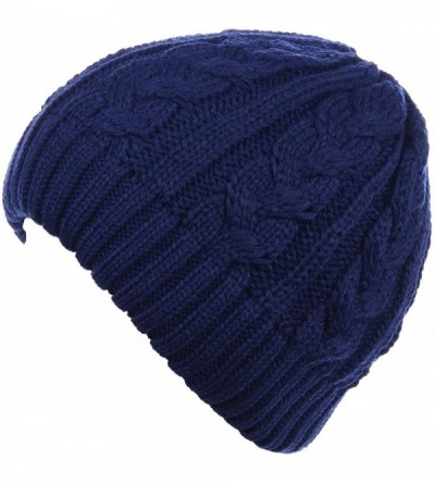 Skullies & Beanies Womens Winter Knit Plush Fleece Lined Beanie Ski Hat Sk Skullie Various Styles - Cable Navy - CO18UXTWAQ9 ...