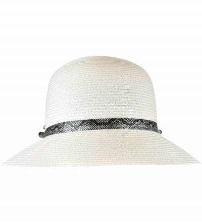 Bucket Hats Women's Paper Woven Cloche Bucket Hat with Color Bow Band - Snake White - CL19654Y5RY $15.65