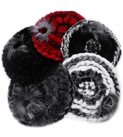 Berets Winter Berets for Womens Rex Rabbit Beanies Knitted Cashmere Hats Multicolour - Black 001 - CN18ZYW3H8O $17.25