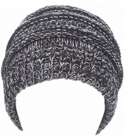 Skullies & Beanies Ponytail Messy BeanieTail Knit Bun Hat Cable Knit Hat Winter Baggy Wool Skull Cap - Grey B - CR187DMYN6L $...