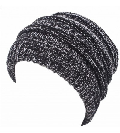 Skullies & Beanies Ponytail Messy BeanieTail Knit Bun Hat Cable Knit Hat Winter Baggy Wool Skull Cap - Grey B - CR187DMYN6L $...