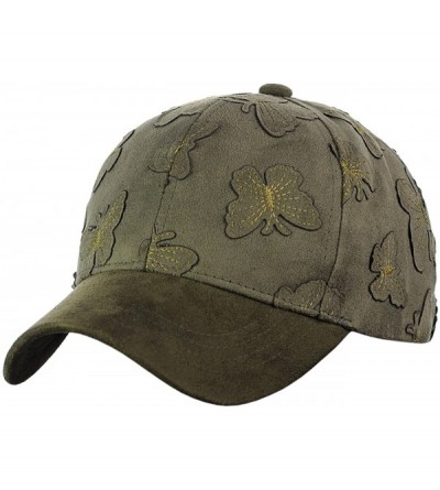 Baseball Caps Women's Butterfly Pattern Faux Suede Adjustable Precurved Baseball Cap Hat - Olive - C017XXHSQ6R $12.71