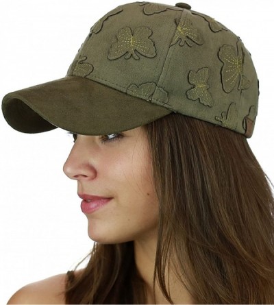 Baseball Caps Women's Butterfly Pattern Faux Suede Adjustable Precurved Baseball Cap Hat - Olive - C017XXHSQ6R $12.71
