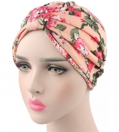 Skullies & Beanies Womens Floral Print Cotton Turban Chemo Sleep Cap-Turban Hat Cap Hair Wrap - 3 Colors(print Blue+pink+beig...