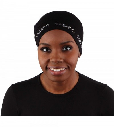 Skullies & Beanies Womens Soft Sleep Cap Comfy Cancer Hat with Rhinestone Swirly Chain Applique - Black - CT17Y0Q49GU $30.27