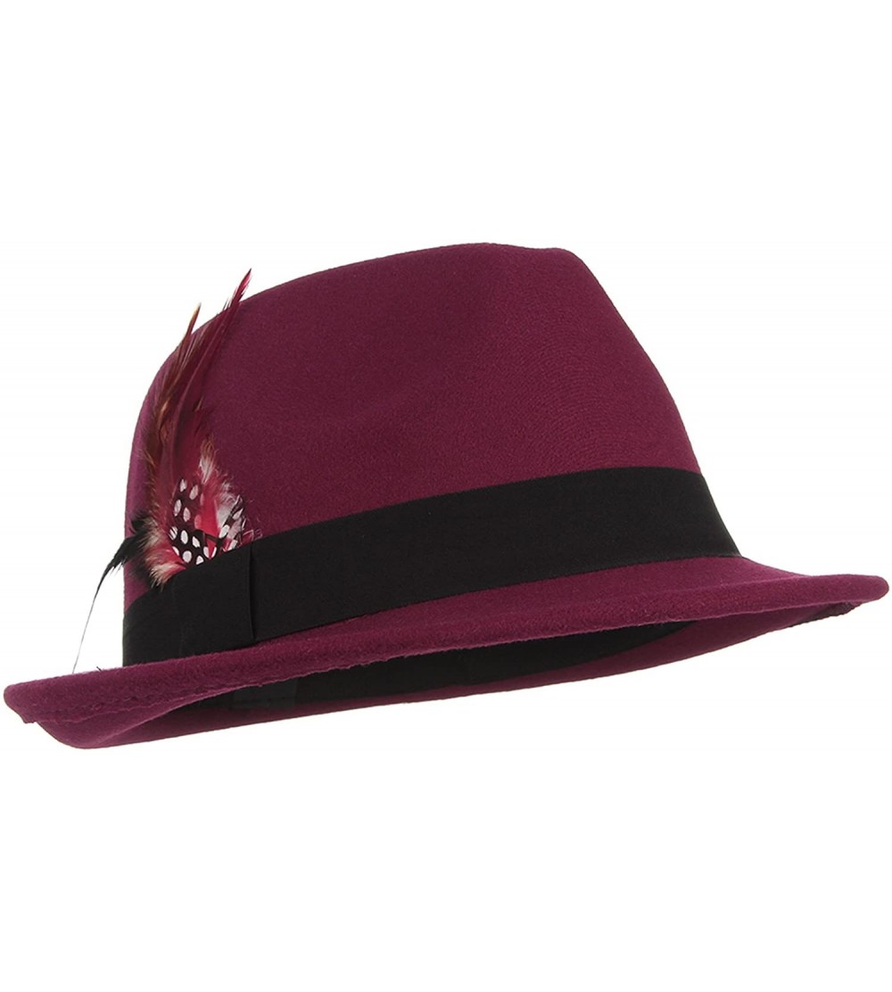 Fedoras Men Wool Felt Trilby Fedora Hat Jazz Cap with Feather - Red2 - CJ187CRCLM6 $10.29