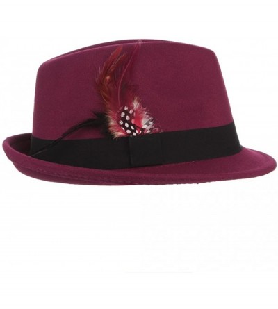 Fedoras Men Wool Felt Trilby Fedora Hat Jazz Cap with Feather - Red2 - CJ187CRCLM6 $10.29