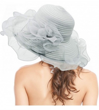 Sun Hats Women Church Hats Ruffles Brim Kentucky Derby Hats Floral Bridal Cap Sun Hat - Gray - CQ18RADKLL8 $25.80