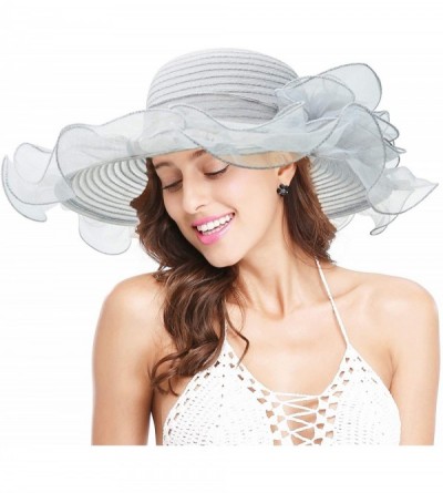 Sun Hats Women Church Hats Ruffles Brim Kentucky Derby Hats Floral Bridal Cap Sun Hat - Gray - CQ18RADKLL8 $15.22