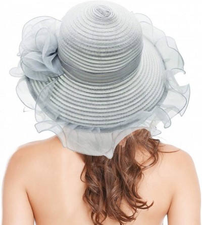 Sun Hats Women Church Hats Ruffles Brim Kentucky Derby Hats Floral Bridal Cap Sun Hat - Gray - CQ18RADKLL8 $15.22