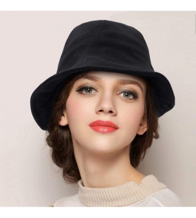 Bucket Hats Women Fashion Bucket Cloche Hat Twill Corduroy Fisherman Hat Packable Casual Autumn Winter Hat - Black - C318AI8Q...