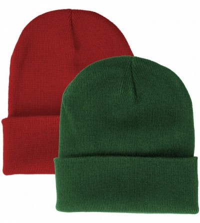Skullies & Beanies 2 Pack Made in USA Thick Beanie Cuff Premium Headwear Winter Hat - Green & Red - C01808I6TXH $11.15