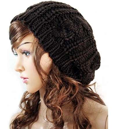 Skullies & Beanies Women's Girl Winter Warm Beret Braided Beanie Crochet Knitted Hat Cap - Brown - CD1852CHMY8 $12.83