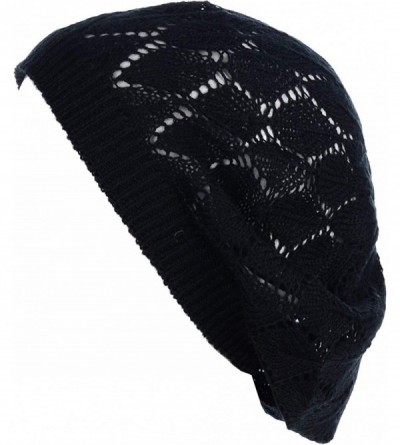 Berets Womens Lightweight Cut Out Knit Beanie Beret Cap Crochet Hat - Many Styles - 2681blk - C01954X4U0K $14.99