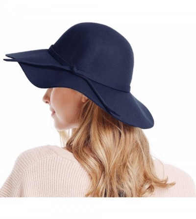 Sun Hats Women's Wide Brim Wool Ribbon Band Floppy Hat - Navy - C418M8I8YG5 $18.19
