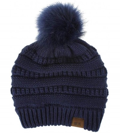 Skullies & Beanies Women Casual Knit Hats Beanie Hat Large Pom Ladies Winter Warm Cap - Navy - CB18AYXAN63 $10.08