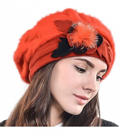 Berets Lady French Beret Wool Beret Chic Beanie Winter Hat Jf-br022 - Br022-orange Angora - CO128KOIOQV $12.39