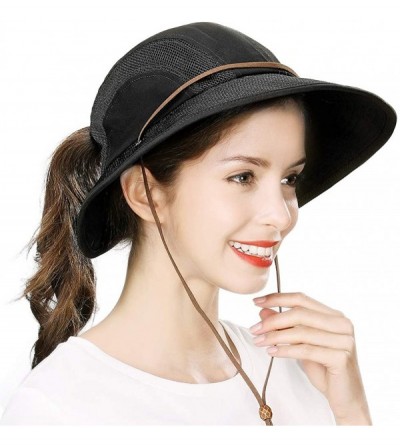 Sun Hats UV50 Foldable Sunhat Women Ponytail Hole Safari Beach Fishing Bucket Hat 55-61CM - 00707_black - CC18EMC3ALL $21.82
