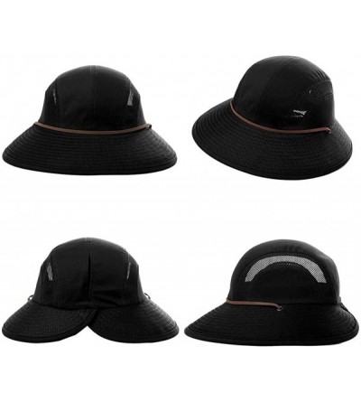 Sun Hats UV50 Foldable Sunhat Women Ponytail Hole Safari Beach Fishing Bucket Hat 55-61CM - 00707_black - CC18EMC3ALL $21.82