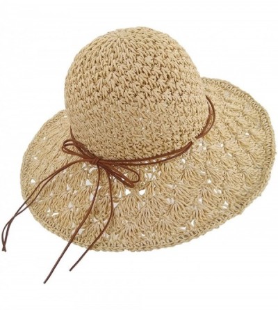 Sun Hats Baby Girls Bowknot Foldable Summer Sun Hats Floppy Beach Hat Straw Hat for Travel - Beige - C618DO8NQ3U $11.89