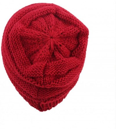 Skullies & Beanies Fashion Knitted Hat Ponytail - Wine Red - CB18HSSC9IU $14.86