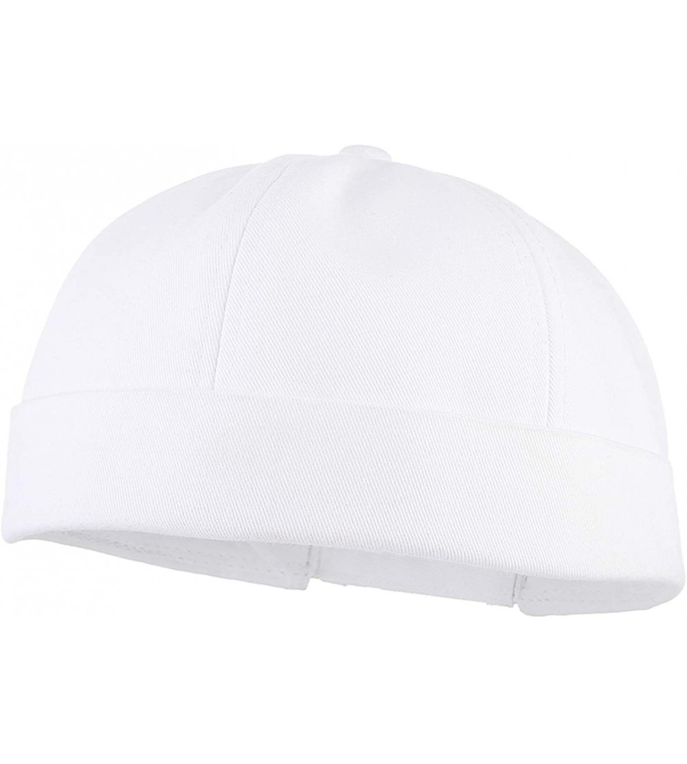 Skullies & Beanies Unisex Cotton Skull Cap Solid Plaid Adjustable Letter Rolled Cuff Beanie Hat - White 2 - CK18O97X2OG $10.39