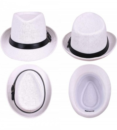 Fedoras Panama Style Trilby Fedora Straw Sun Hat with Leather Belt - White - C512IOFZS97 $19.71