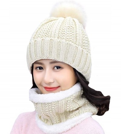 Skullies & Beanies Womens Winter Beanie Hat Scarf Set Warm Fuzzy Knit Hat Neck Scarves - C-beige - CB18ZDNAKTL $9.96