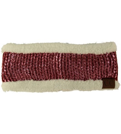 Cold Weather Headbands Winter Fuzzy Fleece Lined Thick Knitted Headband Headwrap Earwarmer - Metallic Burgundy/Pink - C518IGL...