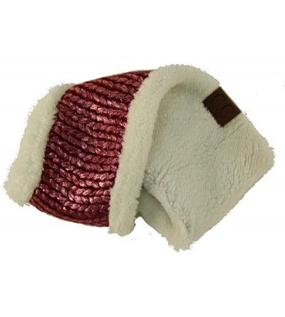 Cold Weather Headbands Winter Fuzzy Fleece Lined Thick Knitted Headband Headwrap Earwarmer - Metallic Burgundy/Pink - C518IGL...
