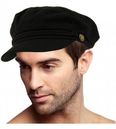 Newsboy Caps Men's Summer Cotton Greek Fisherman Sailor Fiddler Driver Hat Flat Cap - Black - C318DNL33NQ $13.19