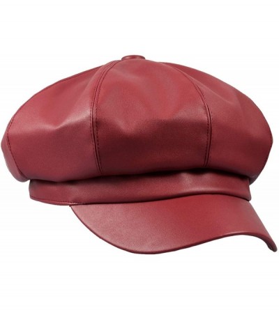 Newsboy Caps Newsboy Hat-Plain Cabbie Visor Beret Gatsby Ivy Caps for Women - J-red(pu Leather Style 2) - CL18KKMNTOH $12.70