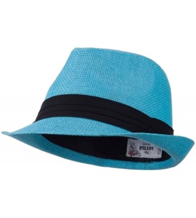 Fedoras Mens 3 Layer Pleated Band Solid Color Straw Fedora - Turquois - CB11WTEGZSD $23.88