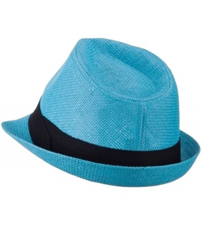 Fedoras Mens 3 Layer Pleated Band Solid Color Straw Fedora - Turquois - CB11WTEGZSD $14.20