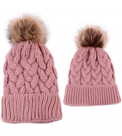 Skullies & Beanies 2PCS Mother&Baby Hat Parent-Child Hat Family Matching Cap Winter Warmer Knit Wool Beanie Ski Cap - Pink - ...