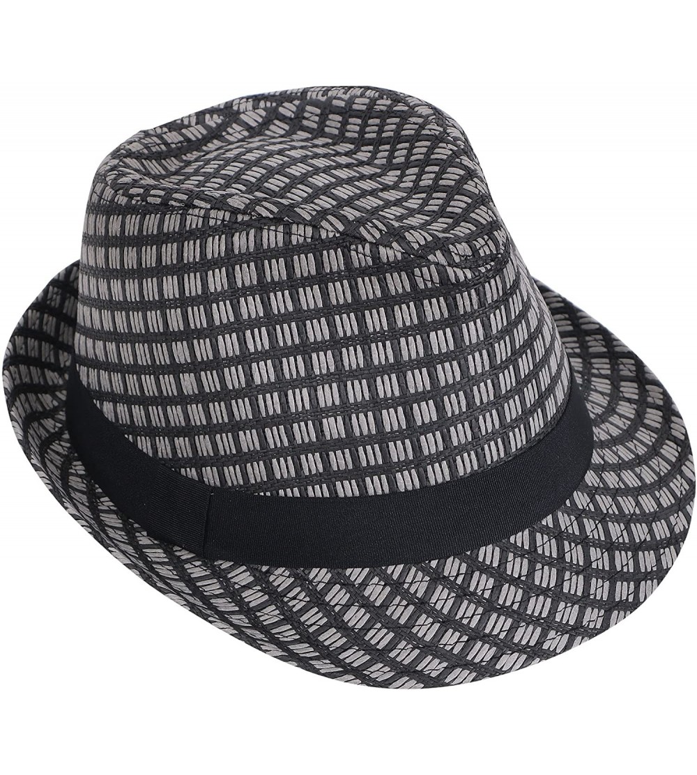 Fedoras Men/Women's Summer 2 Tone Colored Trilby Straw Fedora Hat - Black - CW1843RU7QN $11.13