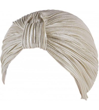 Skullies & Beanies Women Tie-Dye Headband Hat Cotton Softening Chemotherapy Cap Sleeping Cap Hair Loss Headwrap - Pleated Bei...