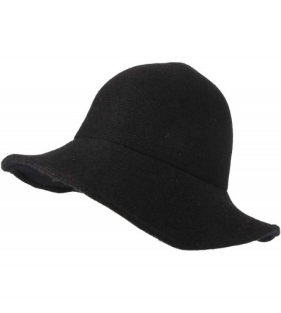 Bucket Hats Wool Winter Floppy Wide Brim Womens Bowler Fodora Hat DWB1103 - Black - C818KH67S3D $50.42