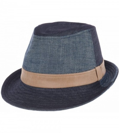 Fedoras Denim Cotton Fedora Hat with Faux Leather Band LD3279 - Blue - CI12EVL6M7F $25.51