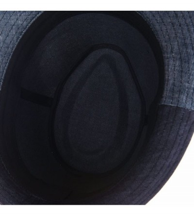 Fedoras Denim Cotton Fedora Hat with Faux Leather Band LD3279 - Blue - CI12EVL6M7F $25.51