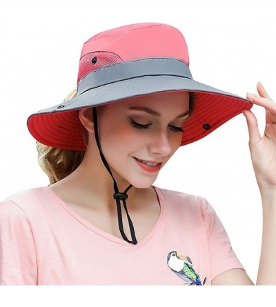 Sun Hats Women's Sun Hat Outdoor Wide Brim Beach UV Protection Hats Ponytail Boonie Foldable Fishing Mesh Bucket Caps - CI18U...